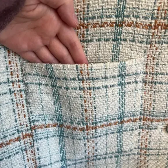 LC Lauren Conrad Tweed Blue White Rust Crop Jacket Blazer Size Large - Picture 7 of 10